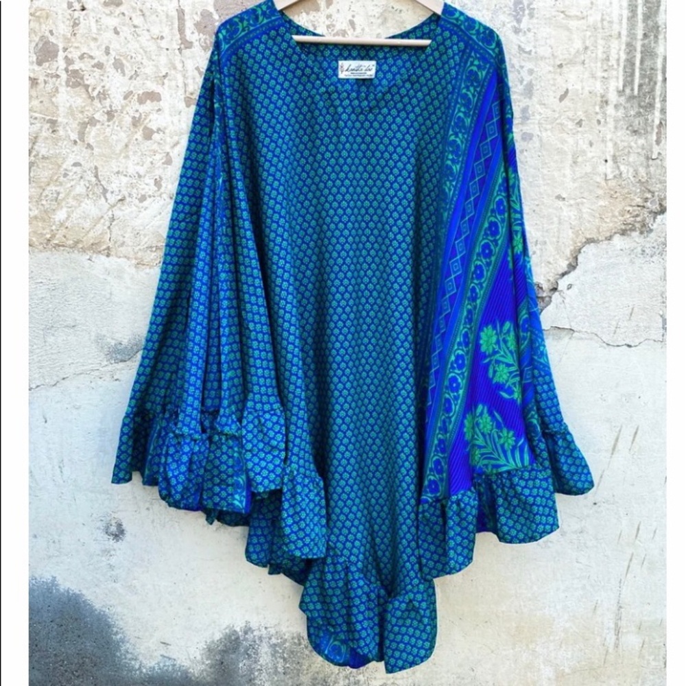 Kantha Bae blue silk float away cape
